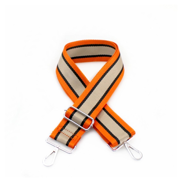 canvas-orange-black-taupe-striped-bag-strap-silver-finish