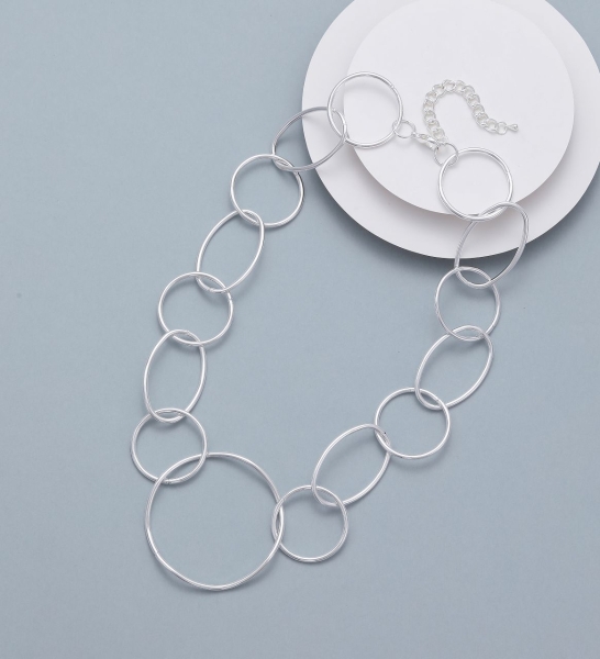 chunky-linked-oval-round-rings-short-necklace-silver