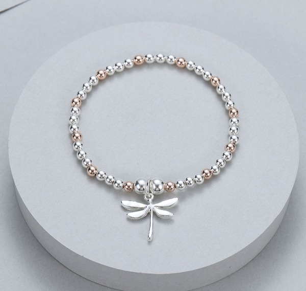 dragonfly-pendant-strecthy-bracelet-silver-rosegold