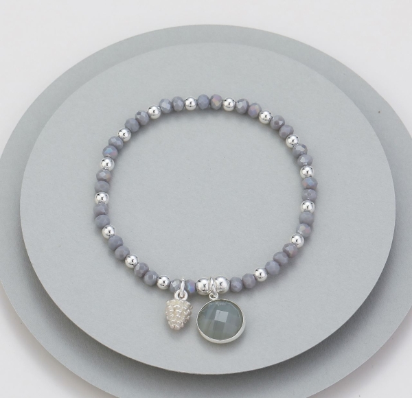 grey-beaded-stretchy-bracelet-with-acorndisc-charm-silver