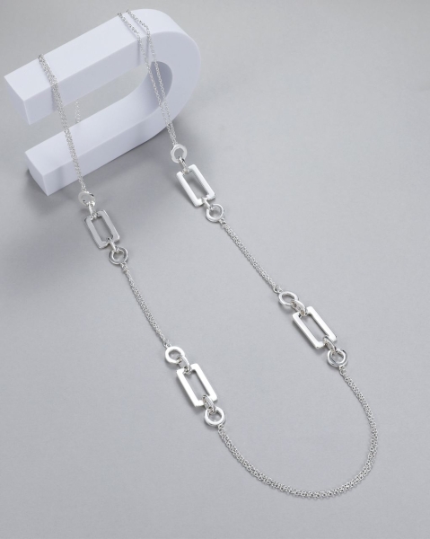 interlinked-rectangle-circles-long-necklace-silver