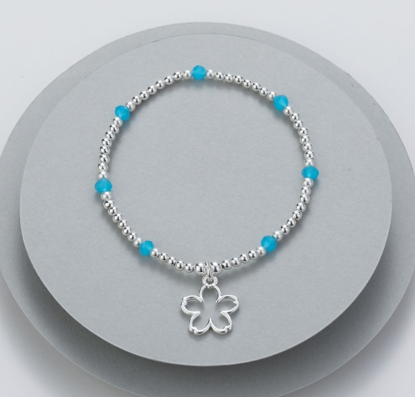 mini-beaded-aqua-stone-clover-pendant-stretchy-bracelet-silver