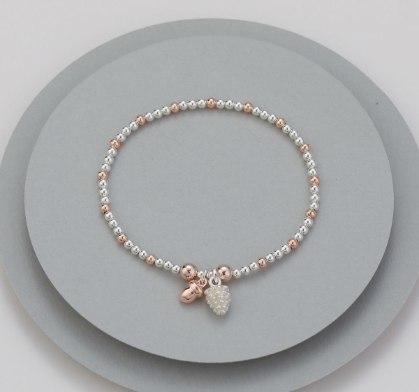 mini-beaded-stretchy-bracelet-with-acorn-charms-silver-rosegold