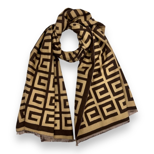 wool-blend-reversible-maze-print-scarf-brown