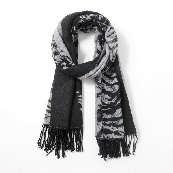 wool-blend-reversible-zebra-print-tassel-scarf-black
