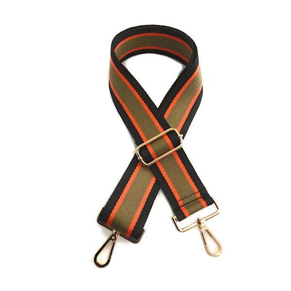 canvas-black-orange-taupe-striped-bag-strap-silver-finish