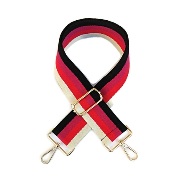 canvas-black-pink-red-cream-striped-bag-strap-gold-finish