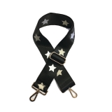 Canvas Black With Silver & Gold Stars Bag Strap (Gold Finish)