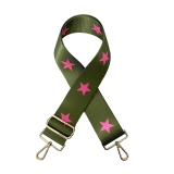 Canvas Green With Pink Star Print Bag Strap (Silver Finish) WHOLESALE