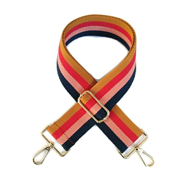 canvas-navy-red-baby-pink-tan-striped-bag-strap-silver-finish