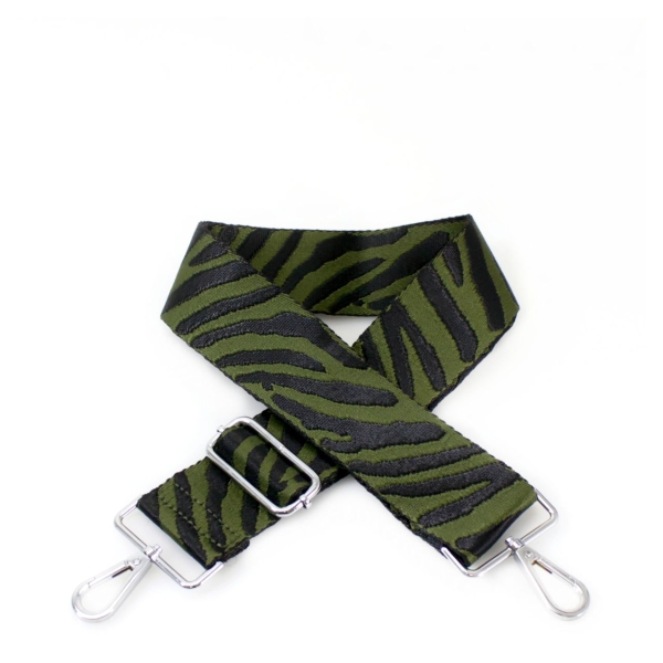 canvas-olive-green-black-zebra-print-bag-strap-silver-finish