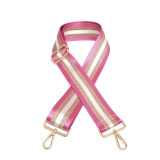 Canvas Pink, Gold & White Striped Bag Strap (Gold Finish)