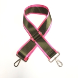 Canvas Pink & Green Striped Bag Strap (Gold Finish)