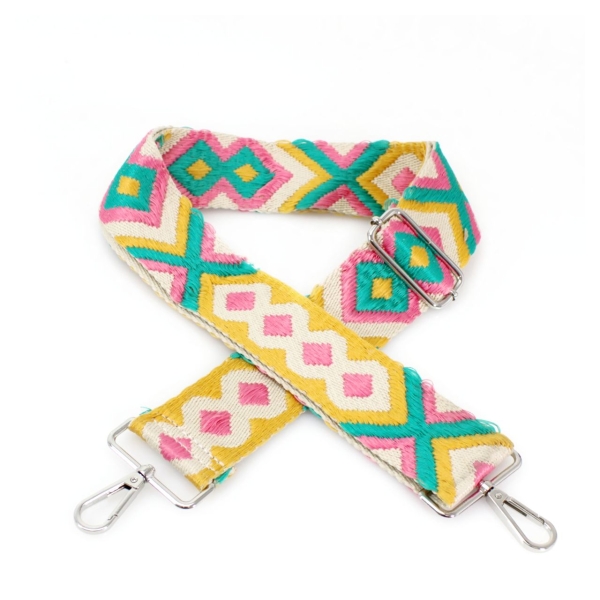 canvas-yellow-pink-aqua-embroidered-bag-strap-silver-finish