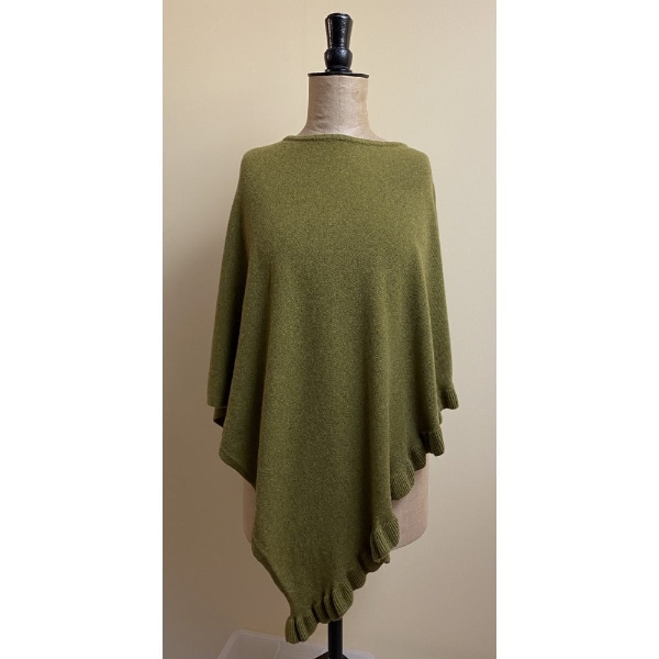 cashmere-blend-ruffled-edge-poncho-olive-green