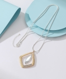 Diamond Shape Pendant With Diamante Detail Long Necklace