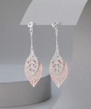 Double Leaf With Diamante Dangling Earrings