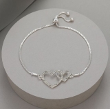 Interlinked Diamante Hearts Pull-Cord Bracelet