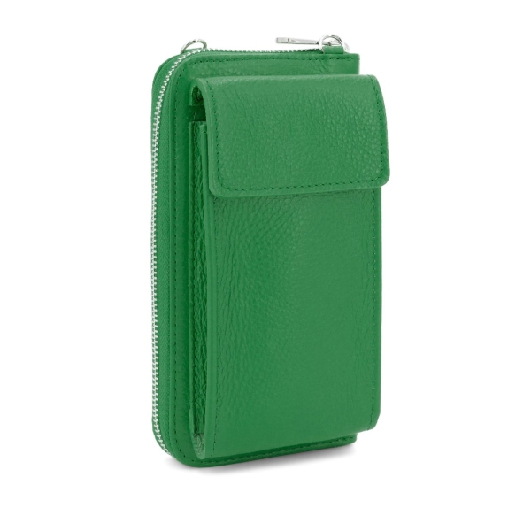italian-leather-phone-purse-crossbody-bag-silver-finish-green