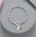 Mini Beaded Stretchy Bracelet With Diamante & Feather Charms