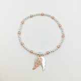 Mini Beaded Stretchy Bracelet With Feather Charms