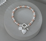 Mini Beaded Stretchy Bracelet With Heart & Disc Charms