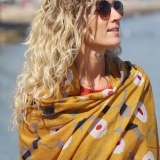Mustard Scarf With Large Poppy Print
